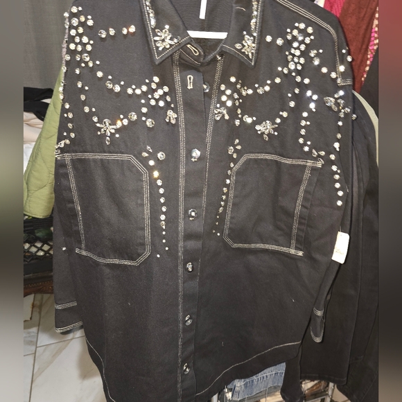 FREE PEOPLE SILVER  EMBELLISHED SHACKET - Picture 4 of 4